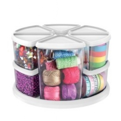 White Rotating Carousel Organiser - 6 Crystal Tubs